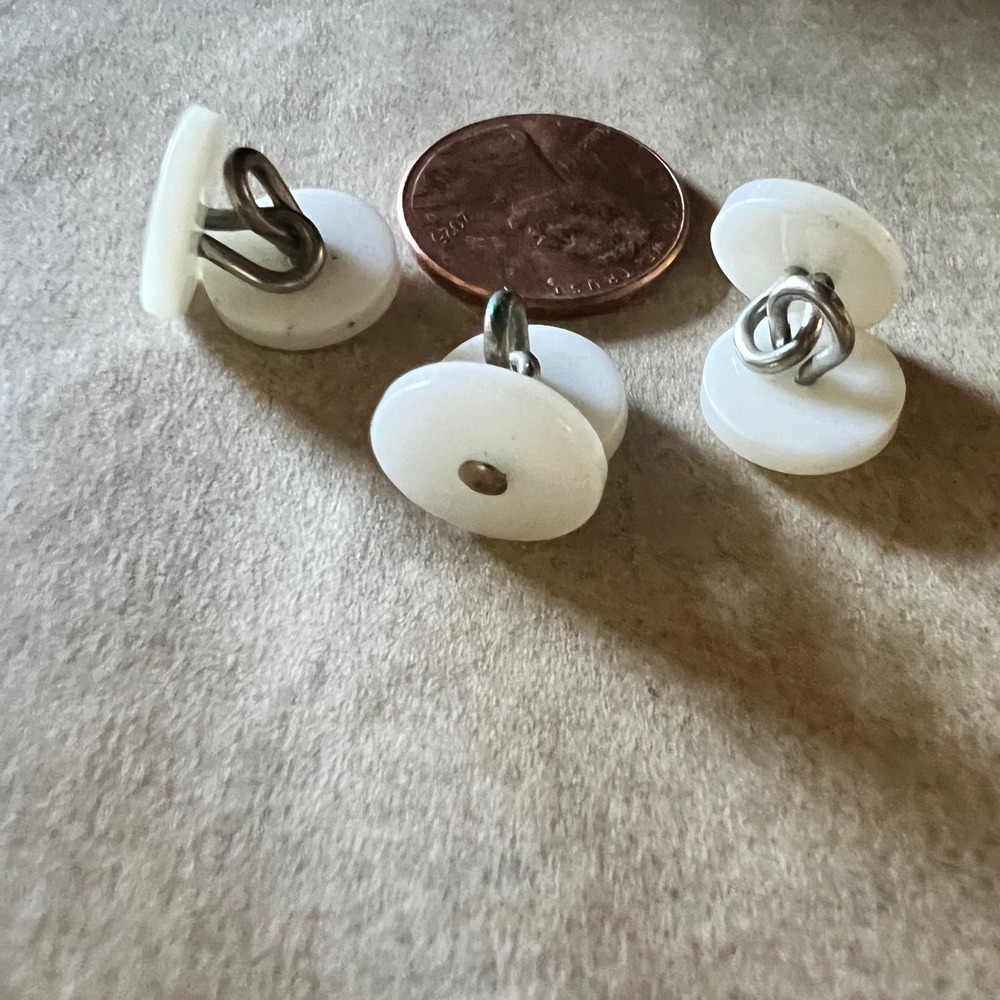 Vintage White Mother of Pearl Tuxedo Shirt Studs Set of 3 Formal Silver Tone - Picture 7 of 9